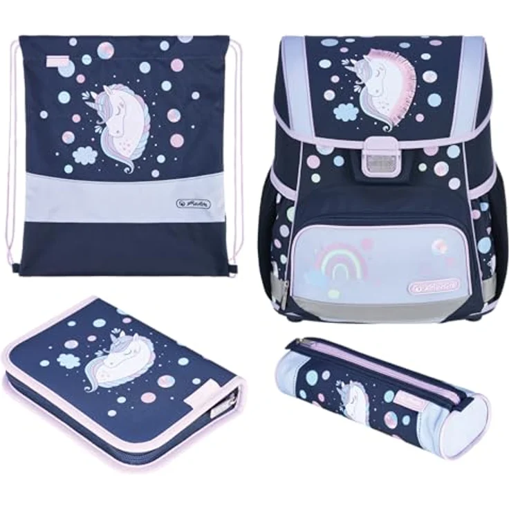 Herlitz Schulranzen Set Loop Plus 10-teilig, gefüllt, blau, für Mädchen, Modell Unicorn Dreams, geeignet für Klasse 1-4 – Bild 1