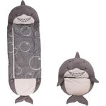 Happy Nappers Hai grau | Medium 3-6 Jahre | Spielen - kuscheln- schlafen | Flauschiger Kinderschlafsack | 4 Motive | 2 in 1 Kuscheltierschlafsack & Kissen für Mädchen und Jungen