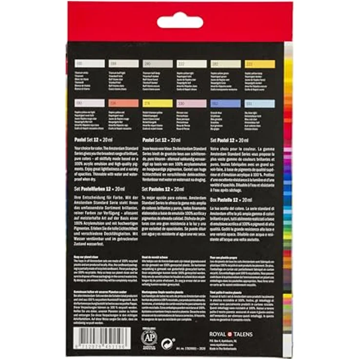 Amsterdam Standard Series Acrylfarben Set, Pastellfarben Set mit 12 x 20 ml Tuben, sanfte Pastellmalfarben, lichtechte Pigmente, seidenmattes Finish – Bild 2