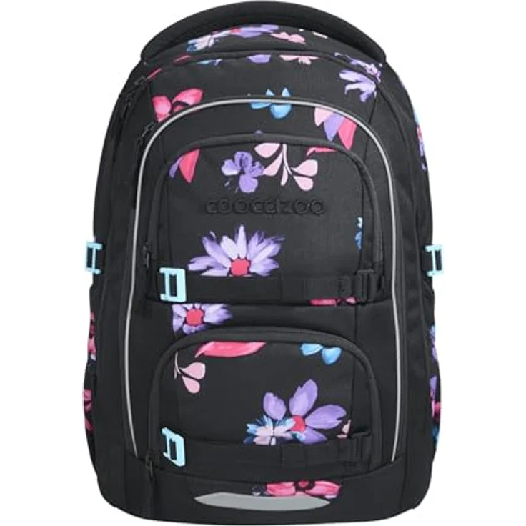 Coocazoo PORTER Schulrucksack „Floral Artnight”, schwarz-blau, ergonomisch, höhenverstellbar, mit Brustgurt & Hüftgurt, für 3. Klasse, 5 Fächer, reflektierend, nachhaltig – Bild 1