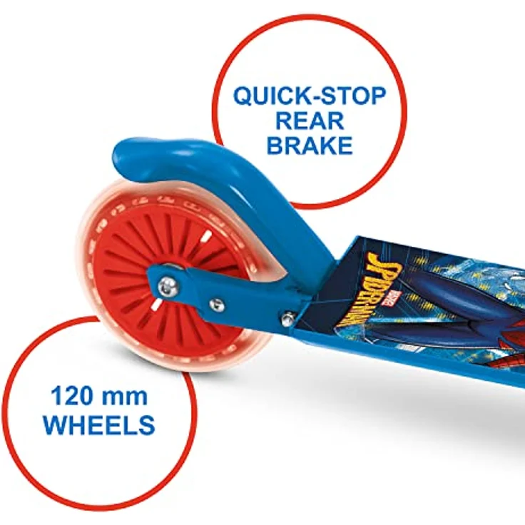 Mondo 28687 Klappbarer Tretroller Spider-Man, verstellbarer Lenker (67–78 cm), rutschfeste Fußstütze, leise Räder, max. Traggewicht 50 kg, Aluminium – Bild 5