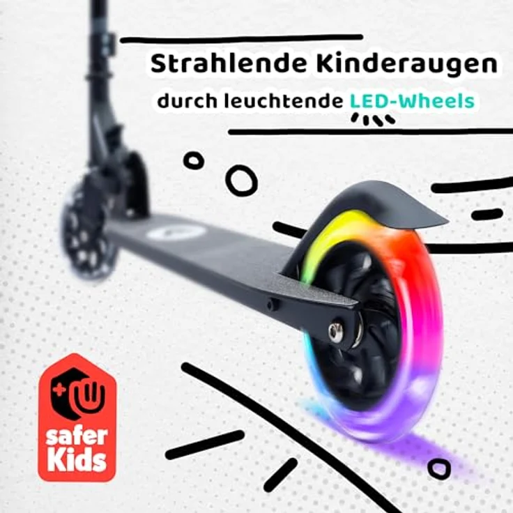Apollo 125mm Scooter Moonracer - Klappbarer Kinderroller mit LED Wheels, schwarz – Bild 3