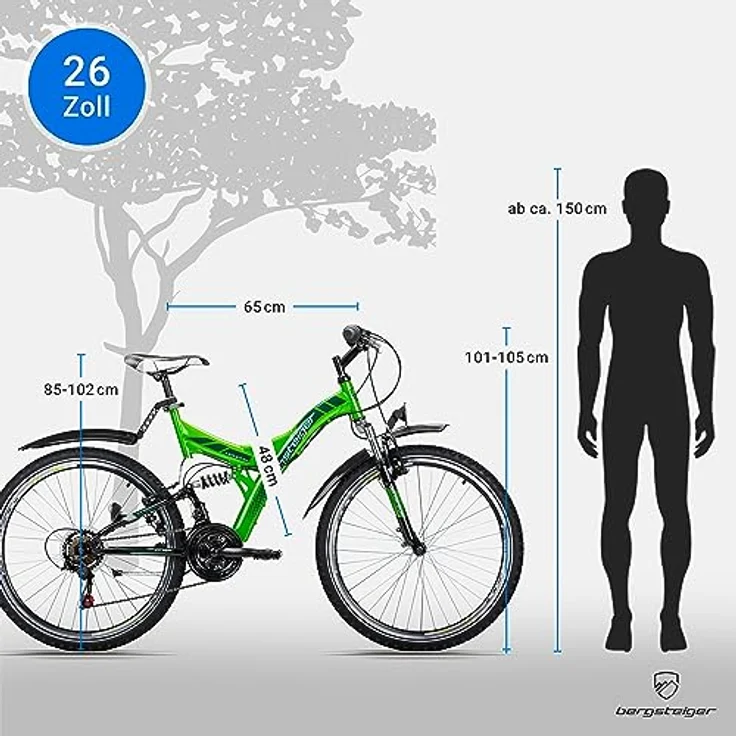bergsteiger Mountainbike Memphis 26 Zoll, 21 Gang Shimano Tourney RD-TZ50 Schaltwerk, Damen, Herren, V-Brakes, in sportlichem Design für maximale Sicherheit und Fahrspaß, blau – Bild 6