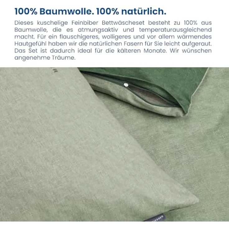 Schiesser Feinbiber Wendebettwäsche Doubleface, 100% Baumwolle, Farbe:Hellgrün-Grün, Größe:135 cm x 200 cm – Bild 3