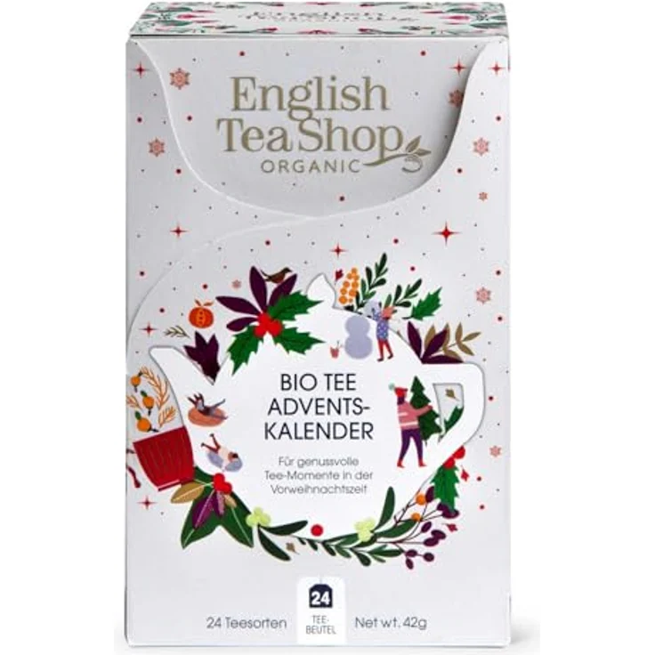English Tea Shop ETS - Tee Adventskalender "Weihnachtsmarkt" weiß, 24 verschiedene BIO Tees aus kontrolliert biologischem Anbau – Bild 3