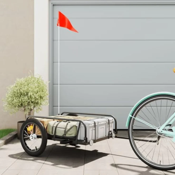 vidaXL Fahrradlastenanhänger Schwarz 126x63x34 cm Eisen mit 45 kg Tragkraft und Sicherheitsflagge – Bild 3