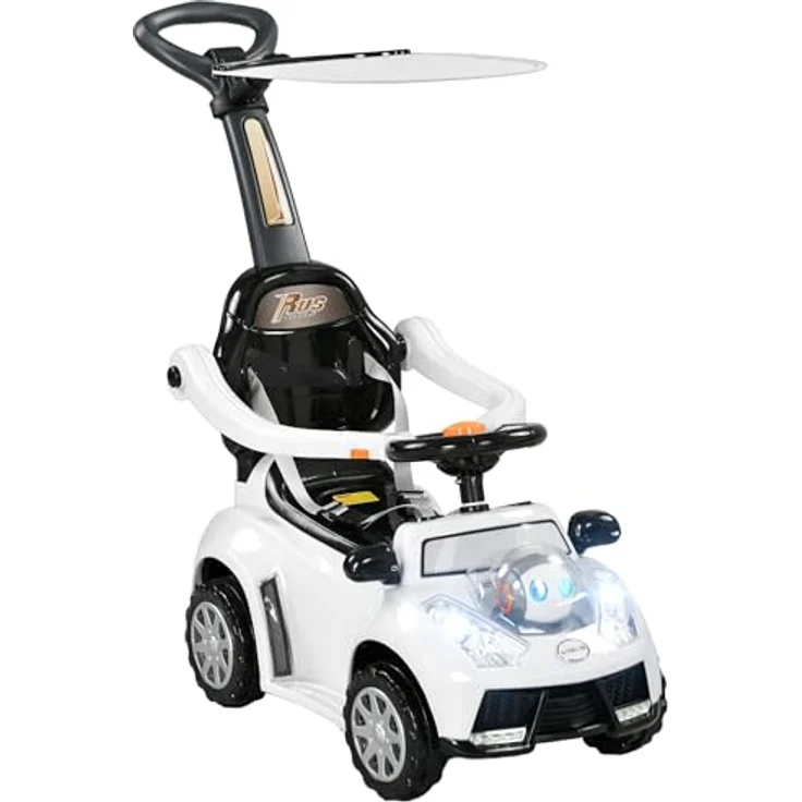 AIYAPLAY Rutscher 3-in-1 Schub- und Haltestange mit Rückenlehne, Schiebeauto und Lauflernhilfe für Kinder 1–3 Jahre, weiß+schwarz – Bild 1