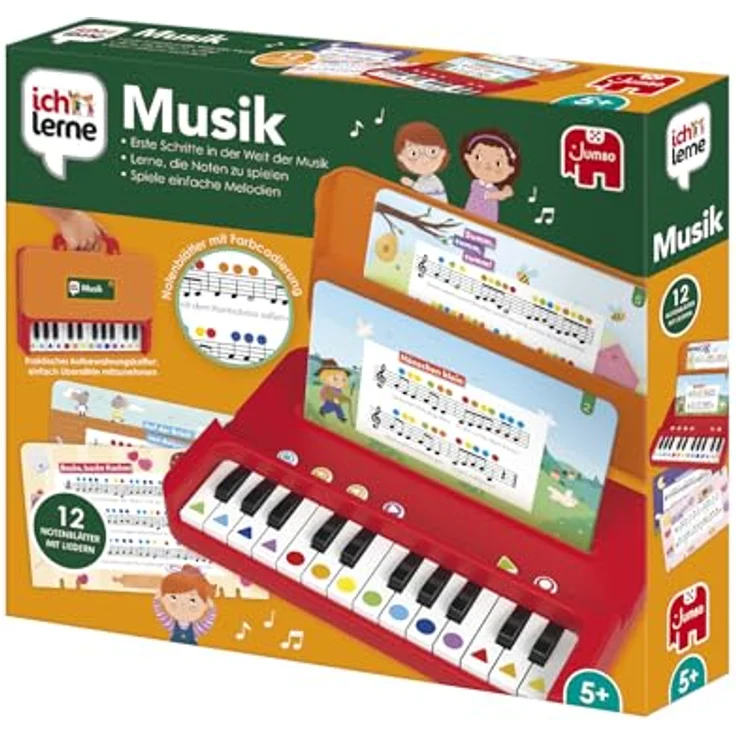 Jumbo 1110100389 Ich Lerne Musik Learning Toys, Mehrfarbig - Kinderklavier mit 12 erweiterbaren Partituren und selbstkorrigierendem System – Bild 2