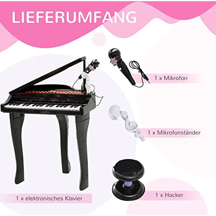 Kinderklavier inklusive Hocker (Farbe: schwarz) - Preisvergleich – Bild 7