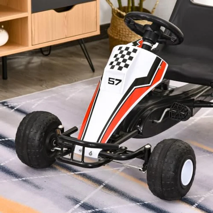 HOMCOM Kinder Go-Kart mit Handbremse weiß – Bild 9