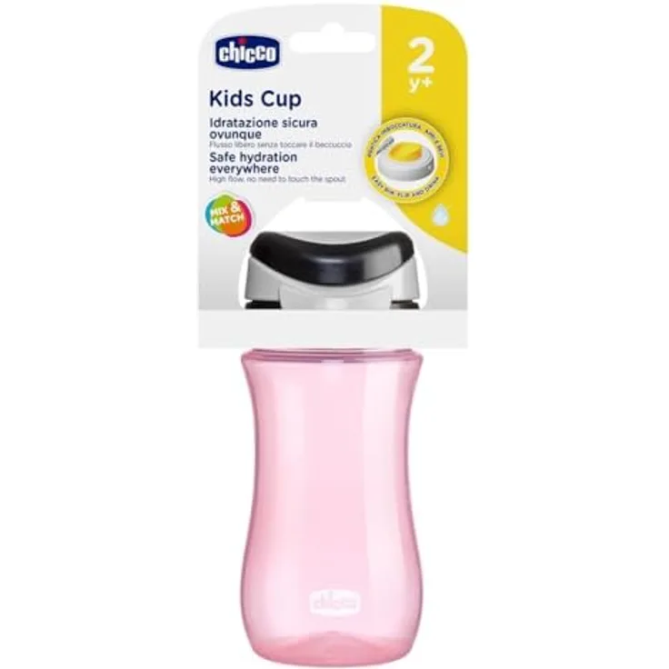 Chicco Travel Cup, Kindertrinkbecher mit praktischer Öffnung, hermetischem Verschluss, leicht zu tragen, 350 ml, Rosa