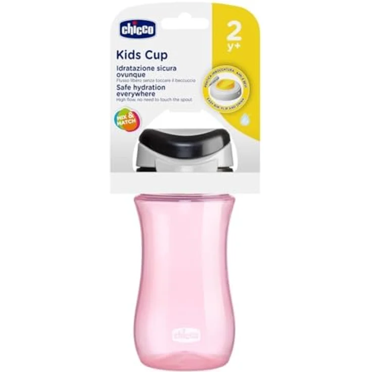 Chicco Travel Cup, Kindertrinkbecher mit praktischer Öffnung, hermetischem Verschluss, leicht zu tragen, 350 ml, Rosa – Bild 1
