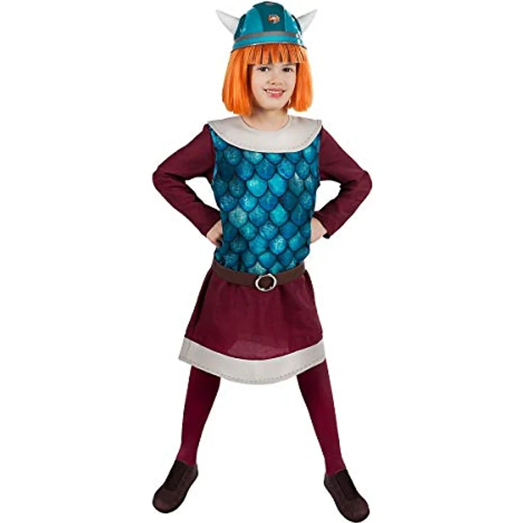 Maskworld Wickie der schlaue Wikinger-Junge - Kinder-Kostüm mit Perücke und Helm - 6-teilig - Lilafarbene Tunika - Karneval-Verkleidung (110-116) – Bild 4