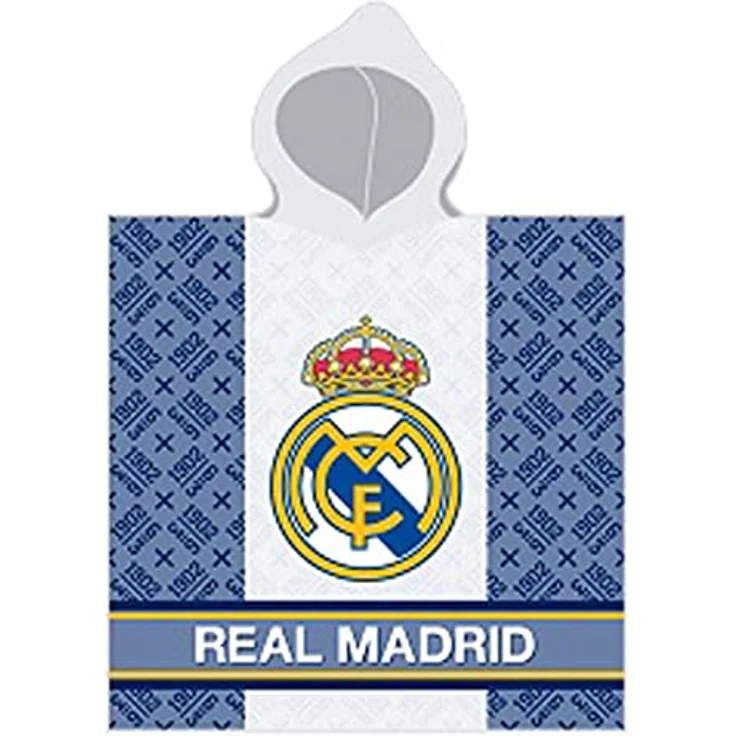BERONAGE Kinder Kapuzenhandtuch Real Madrid Bade-Poncho 60x120 cm, Fußball Bademantel, 100% Baumwolle, Frottee in Velours-Qualität – Bild 2