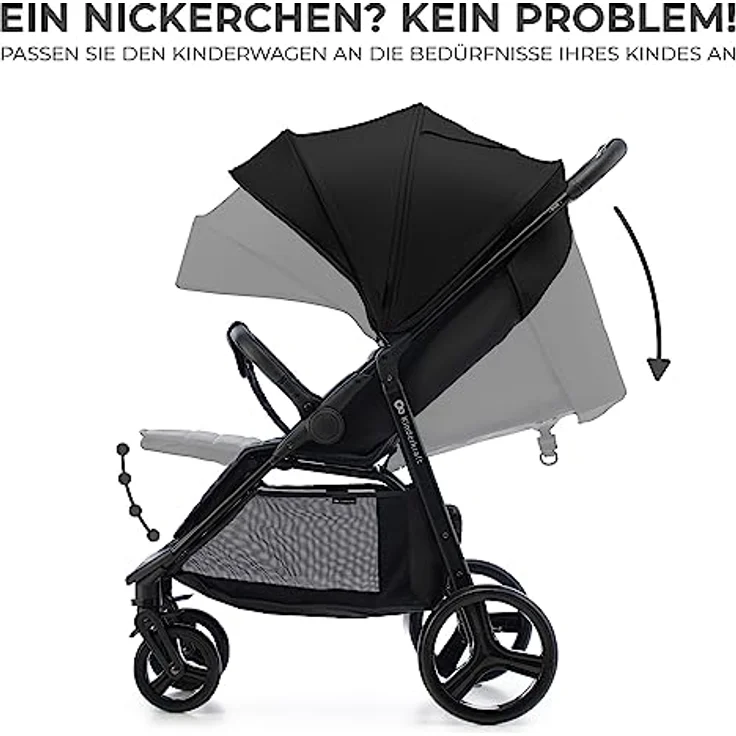 Kinderkraft RINE Buggy bis 22 kg, Kinderwagen, Mit einer Hand zusammenklappbar, wasserfestes Verdeck mit UPF50+ Filter, liegende Position, Getränkehalter im set, Schwarz – Bild 5
