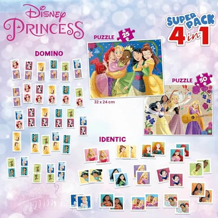 Educa Disney Prinzessinnen 4-in-1 Superpack, Domino, Memo-Spiel und 2 Puzzles mit 25 und 50 Teilen, Lernspielzeug für Mädchen ab 3 Jahren, offiziell lizenziert – Bild 3