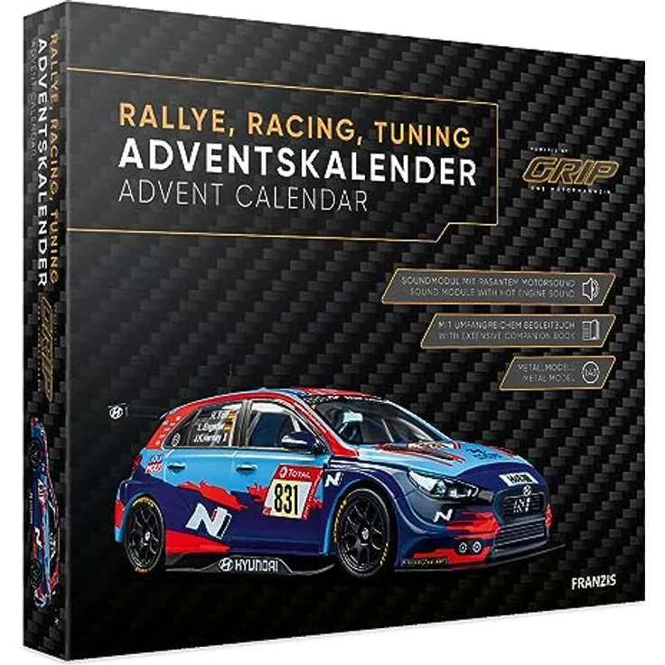 FRANZIS 67192 - Adventskalender Rallye, Racing, Tuning, powered by GRIP, Modellbausatz eines Rennfahrzeugs im Maßstab 1:43 – Bild 2