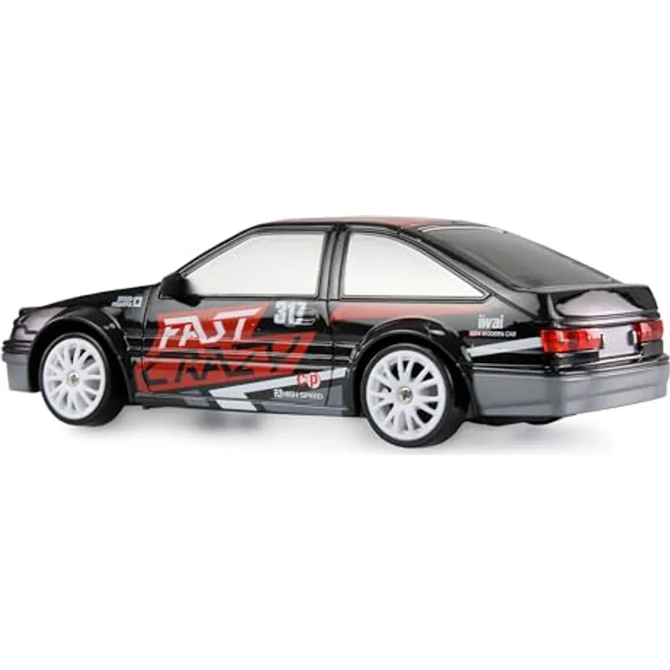 Amewi Drift Sport Car 4WD 1:24 RC ferngesteuert RTR schwarz, LED-Frontbeleuchtung, Zusatzreifen mit Gummiauflage – Bild 3