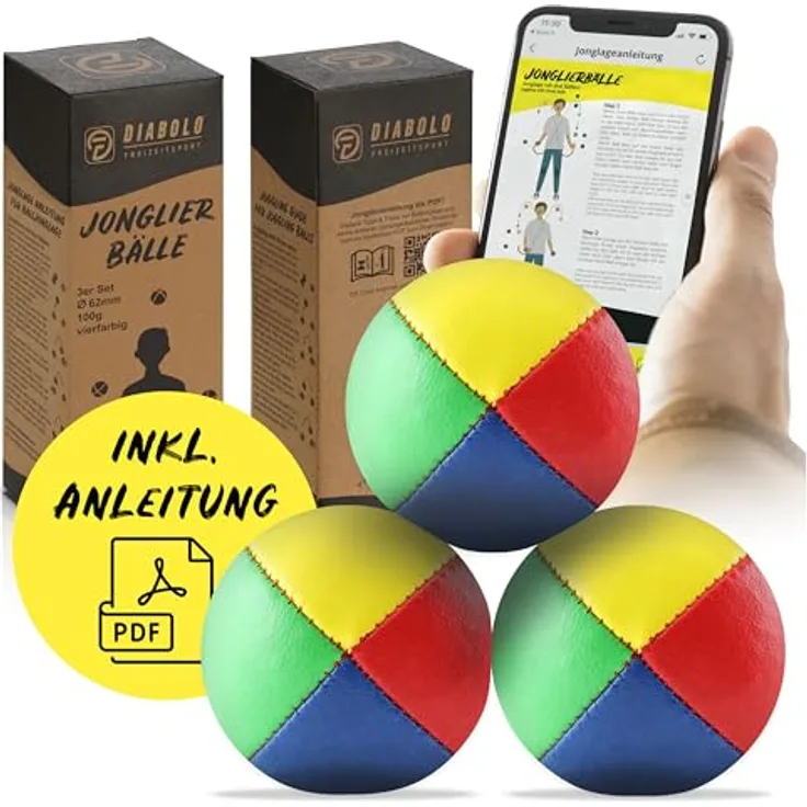 Diabolo Freizeitsport Jonglierbälle 3er Set, 62mm Jonglierball aus nachhaltiger Vogelhirse, wasserabweisendes Kunstleder, ideal für Kinder & Anfänger