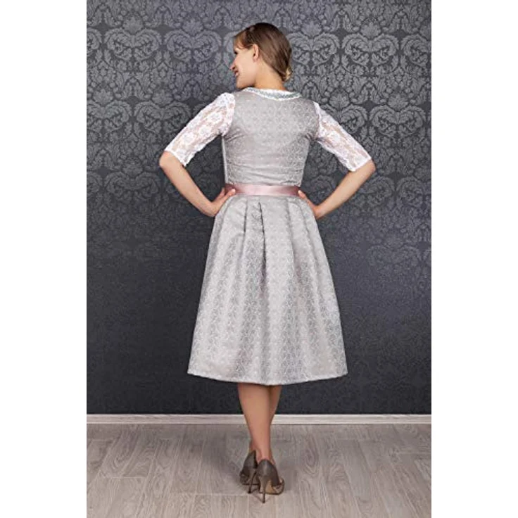 Edelnice Dirndl Aurelie, Midi Dirndl mit Jaquardstoff und Spitzenschürze, zart rose – Bild 9