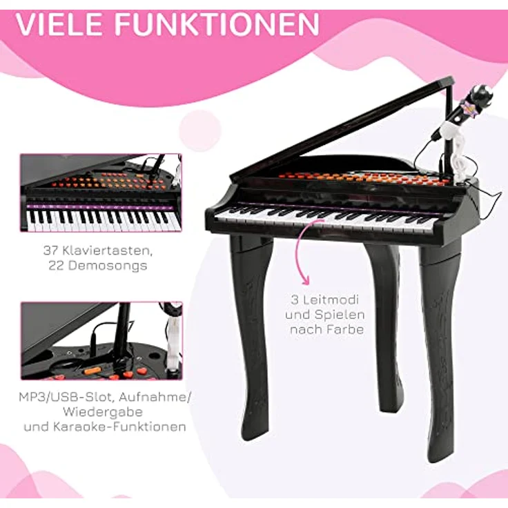 Kinderklavier inklusive Hocker (Farbe: schwarz) - Preisvergleich – Bild 5