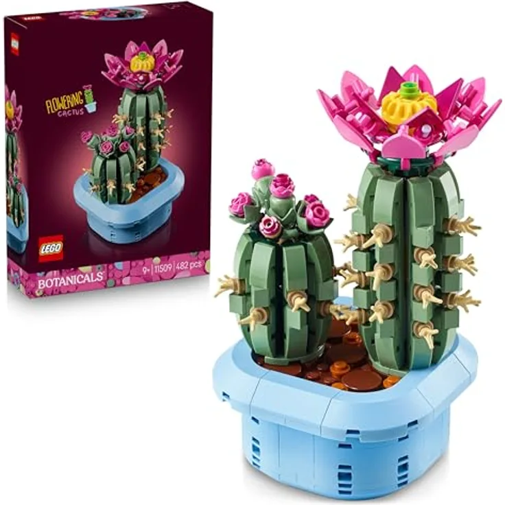 LEGO Botanicals Blühender Kaktus 11509, DIY Deko Set mit 2 Kakteen und pinken Blüten im pastellblauen Topf, Geschenk für Pflanzenfans ab 9 Jahren