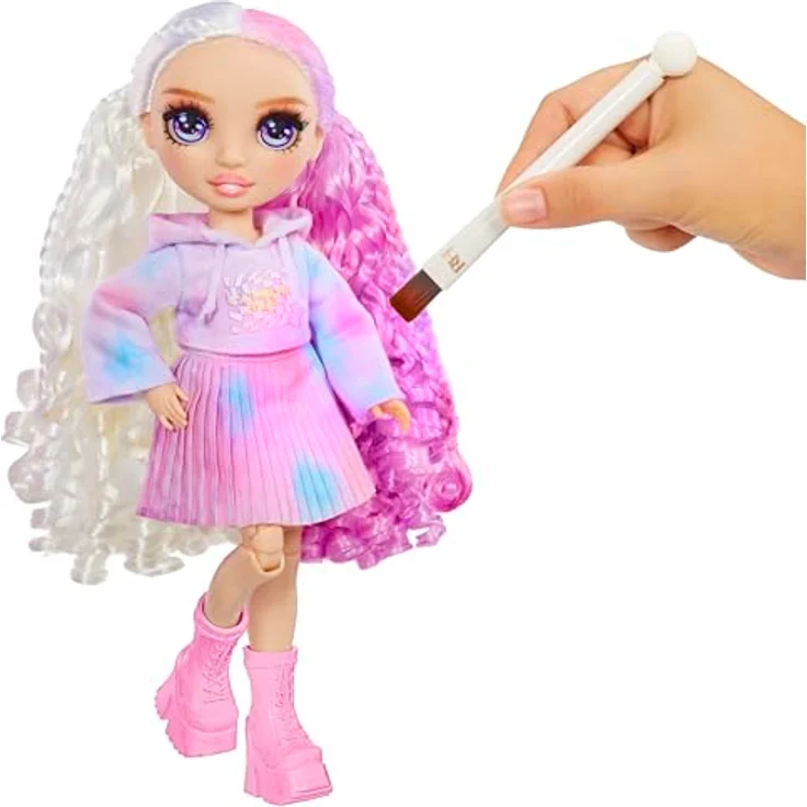 Rainbow High Watercolour & Create DIY Modepuppe - Lila Augen, Lockenhaar, Auswaschbare Wasserfarben & Batikset - Extra Top & Schuhe - Malen, Gestalten, Spielen - 4-12+ Jahre – Bild 3