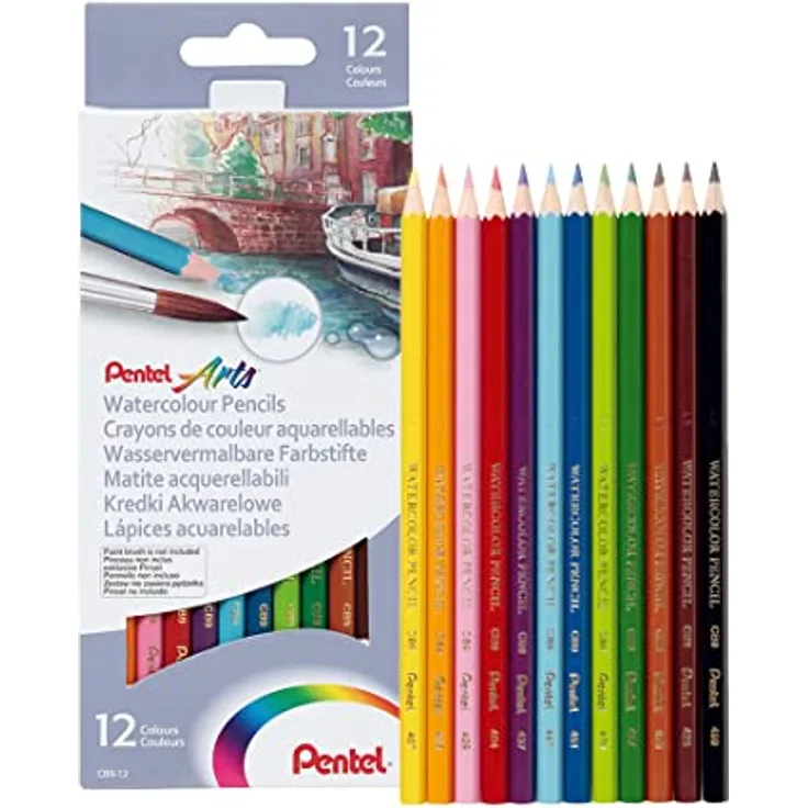 Pentel CB9-12U Bunstifte - wasserlöslich, 12 Farben, aus FSC-zertifiziertem Holz