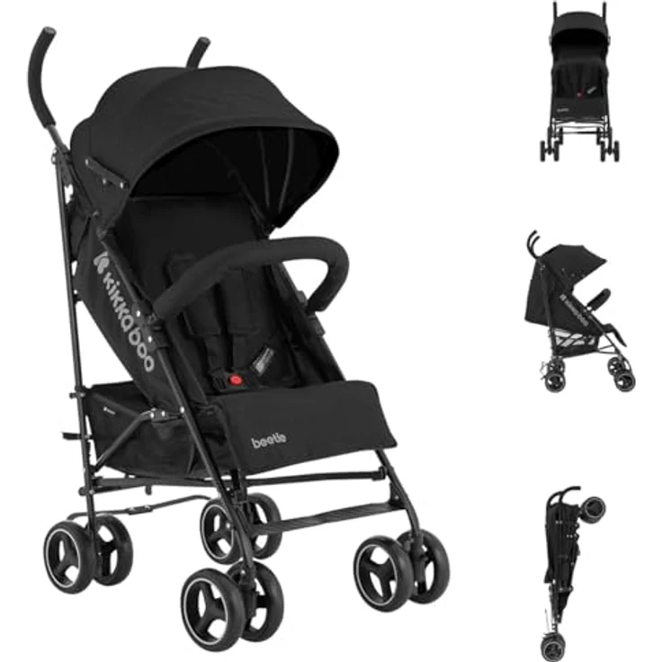 Kikkaboo Kinderwagen Käfer, Stahlrahmen, Korb, abnehmbare Vorderräder, Fußstütze, Farben:black – Bild 2