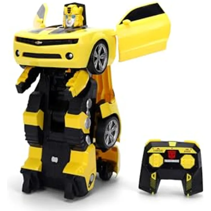 Jada Transformers RC Converting Bumblebee, ferngesteuertes Auto mit Umwandlungsmechanismus, 2-Kanal-Fernsteuerung und Lichteffekten, 28 cm hoch