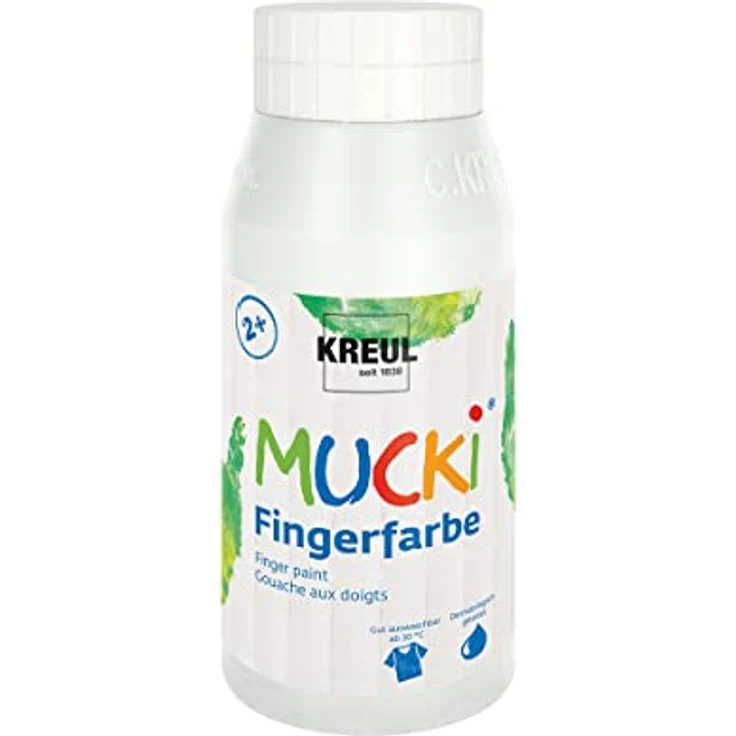 KREUL MUCKI Fingerfarbe Weiß, 750 ml, Wasserbasierte Malfarbe für Kinder, dermatologisch getestet, vegan – Bild 1