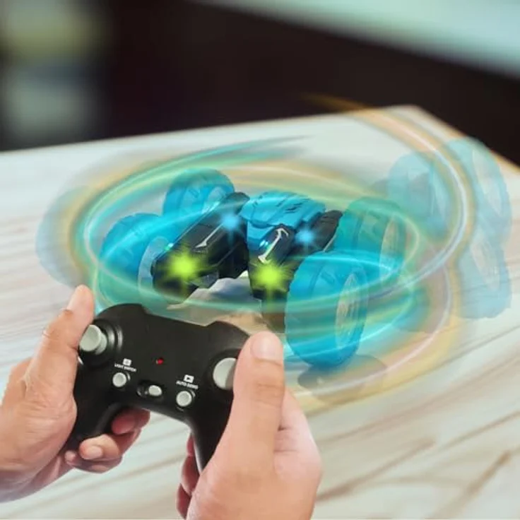 Mad Monkey Tornado Car, Ferngesteuertes Spielzeugauto mit 360-Grad-Drehfunktion und bunten Lichtern, robust und rutschfest – Bild 3