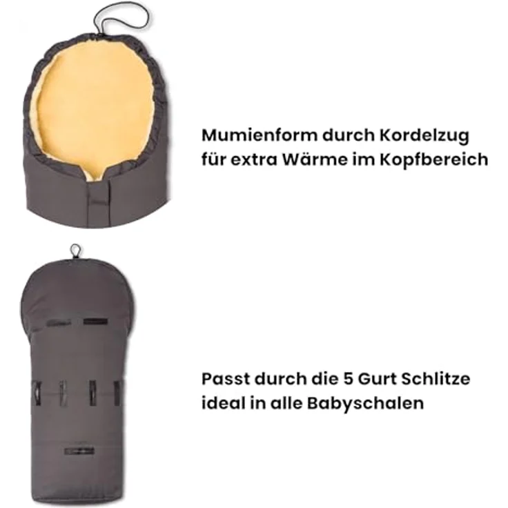 Hofbrucker Lammfell-Fußsack Eskimo für Babyschale, Kinderwagen und Buggy grau – Bild 10
