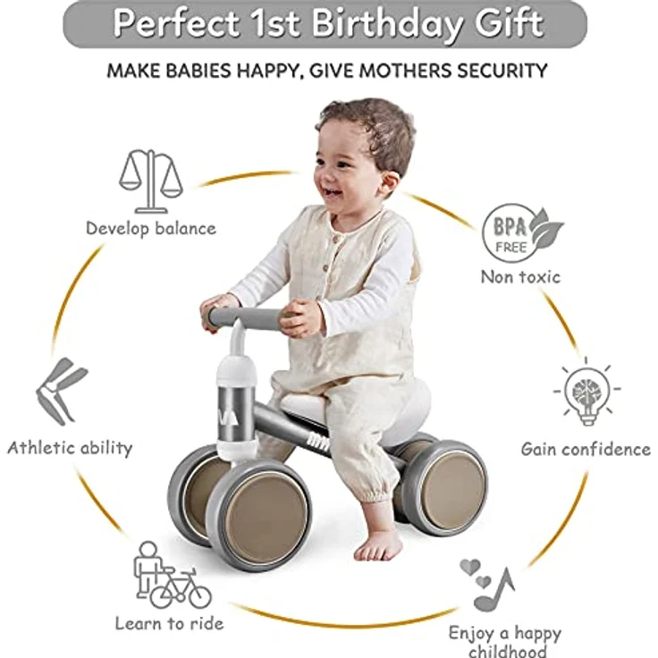 Kinder Laufrad ab 1 Jahr Balance Lauflernrad Spielzeug mit 4 Räder für 10 - 24 Monate Baby, Erst Rutschrad Fahrrad für Jungen Mädchen als Geschenke Silber – Bild 6