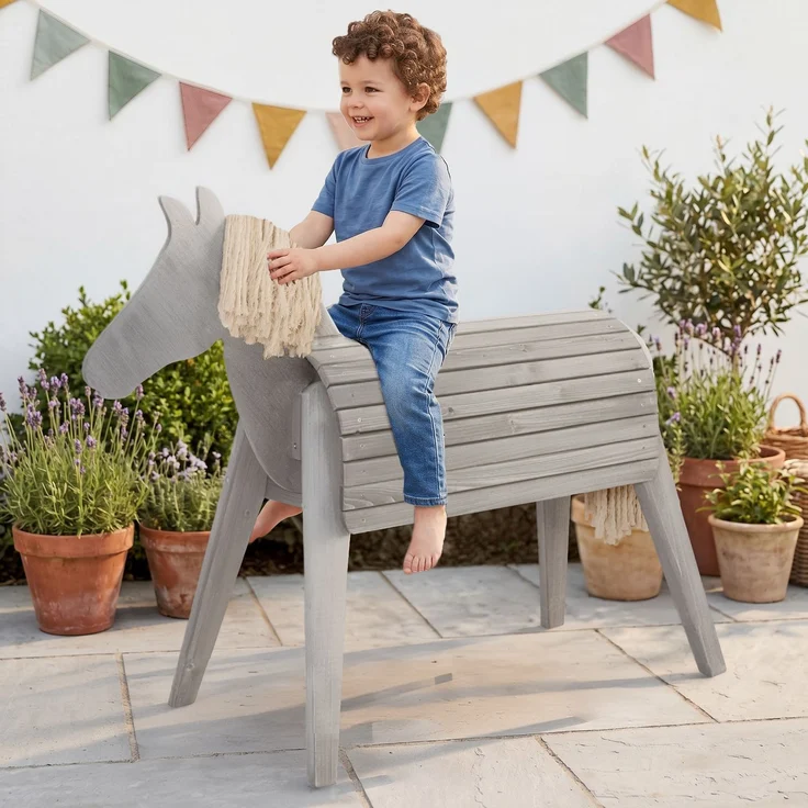 roba Outdoorpferd aus Massivholz - Wetterfestes Holzpferd für den Garten - Voltigierpferd zum Reiten, Klettern und Turnen - Holzspielgerät - Grau lasiert – Bild 2