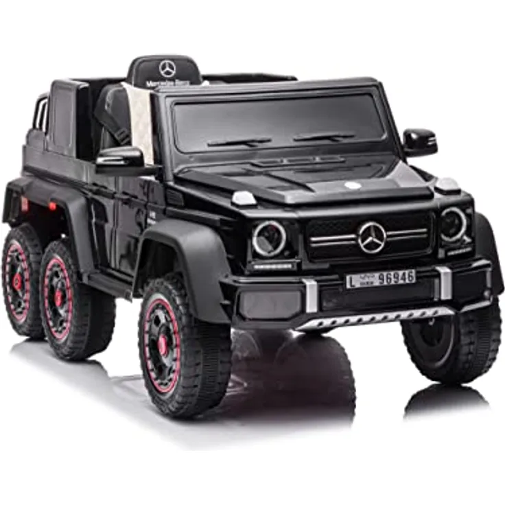 FINOOS Mercedes G63 6X6 AMG Kinderauto 12V, Elektroauto mit 4X45W, Gummireifen, Ledersitz, 2.4G Fernbedienung, LED Scheinwerfer, Schwarz