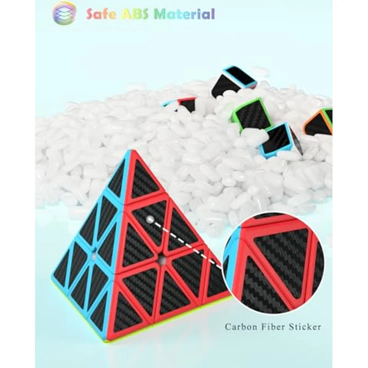 ROXENDA Zauberwürfel Set, Speed Cube Set mit 2x2 3x3 Pyramide Zauberwürfel, Einfaches Drehen und Glatt Spielen, Kohlefaser Version – Bild 3