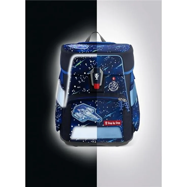 Step by Step Schulranzen-Set Space Reflect „Star Shuttle Elio“ 5-teilig, ergonomischer Tornister, Reflektoren, höhenverstellbar, Hüftgurt, Grundschule, 1. Klasse, 20L, blau-schwarz – Bild 3