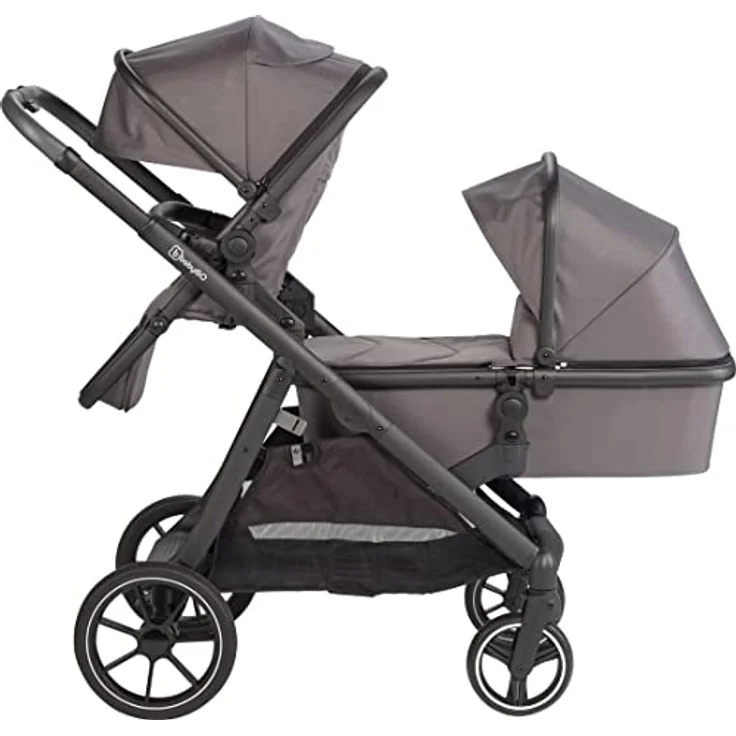 BabyGo Zwillings-Kombikinderwagen Duo, grau, inkl. Wickeltasche u. 2 Regenhauben – Bild 5