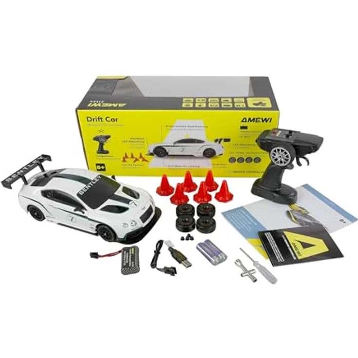 Amewi RC Drift Lizenz Bentley GT3 Continental, 1:18 Modellauto in Weiss, RTR mit LED-Beleuchtung und einstellbarer Höchstgeschwindigkeit – Bild 2