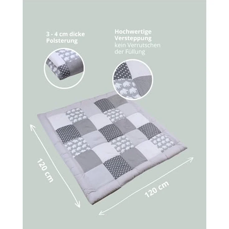 ULLENBOOM Krabbeldecke 120x120 cm, gepolstert aus OEKO-TEX Materialien, Made in EU, Spieldecke für Baby, robust & pflegeleicht – Bild 2