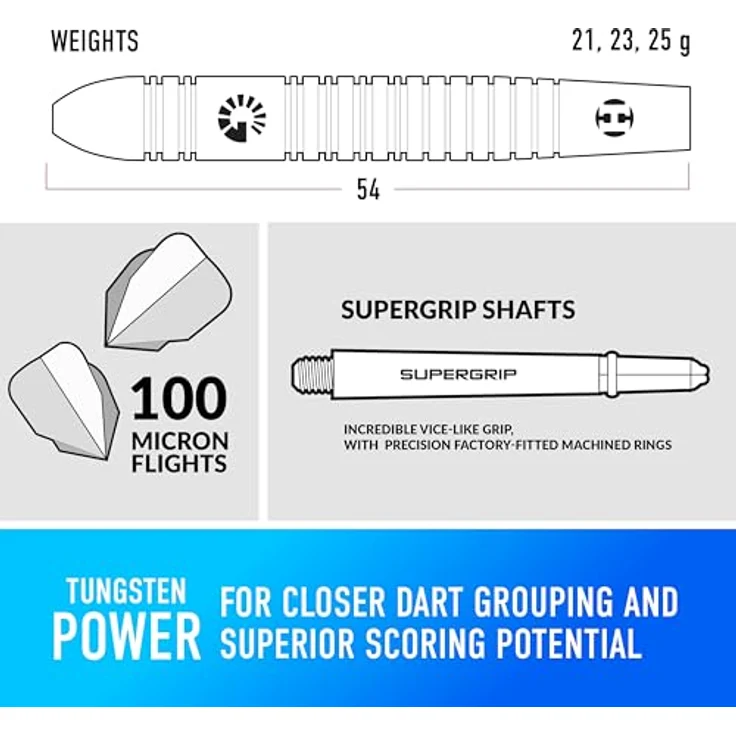 Harrows Genesis Steel-Dartpfeile, Dartpfeile mit Wolframstahlspitze, 25 g, High Traction Grip Supergrip, inklusive Shart Marathon Flights und Reiseetui – Bild 4