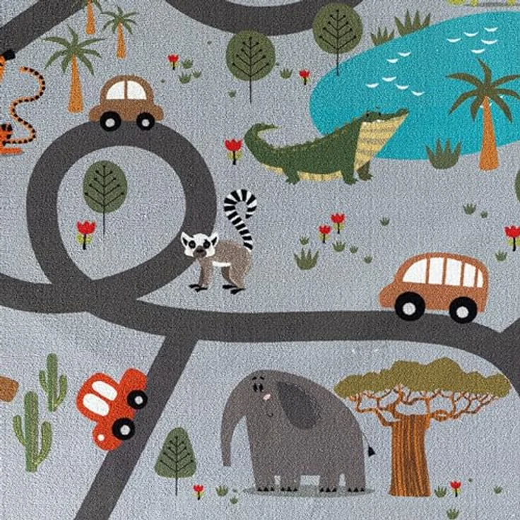 Teppich-Traum Kinderteppich, rutschfester Spielteppich mit Safari-Motiv, grau, 200 x 290 cm, pflegeleicht – Bild 3