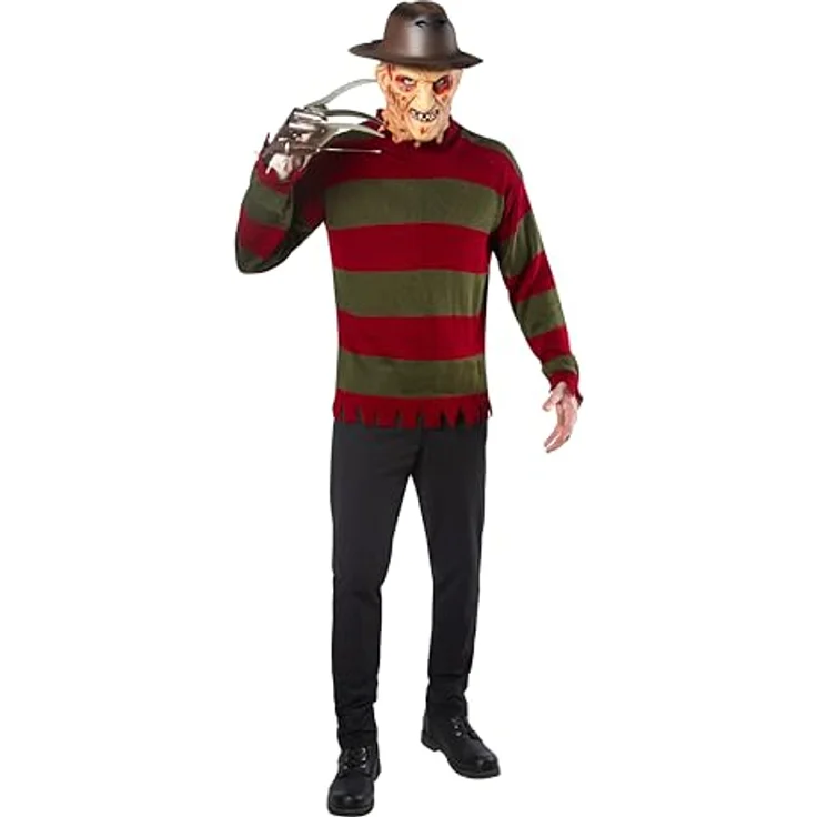 Rubies Freddy Krüger Pullover Halloween Kostüm, rot-grün gestreift, XL, authentische Ausführung mit ausgefransten Ärmeln – Bild 1