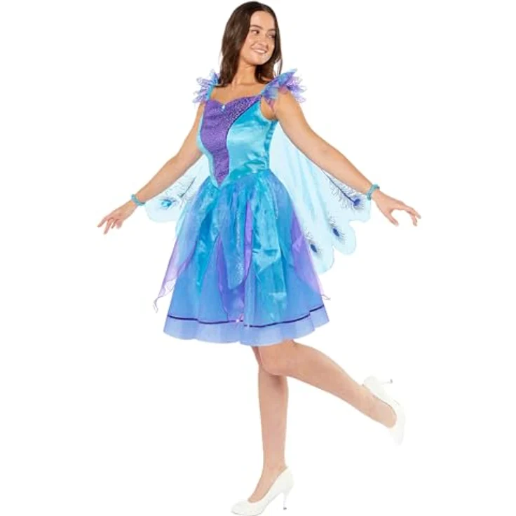 Amscan Zauberhaftes Pfauen Kostüm für Damen, mehrlagiges Tüllkleid mit Pfauenfedern und Flügeln, Größe L – Bild 4