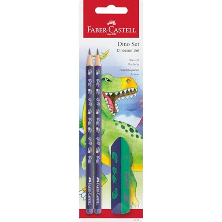 FABER-CASTELL Schreibset Dino 111517, Ergonomische Bleistifte HB und PVC-freier Radiergummi für Kinder, bruchsicher und kreativ – Bild 1