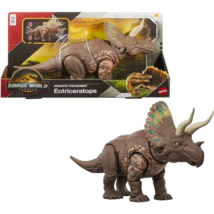 Mattel Jurassic World - Gigantic Thrashers - Eotriceratops mit aktivierten Angriffsbewegungen – Bild 1