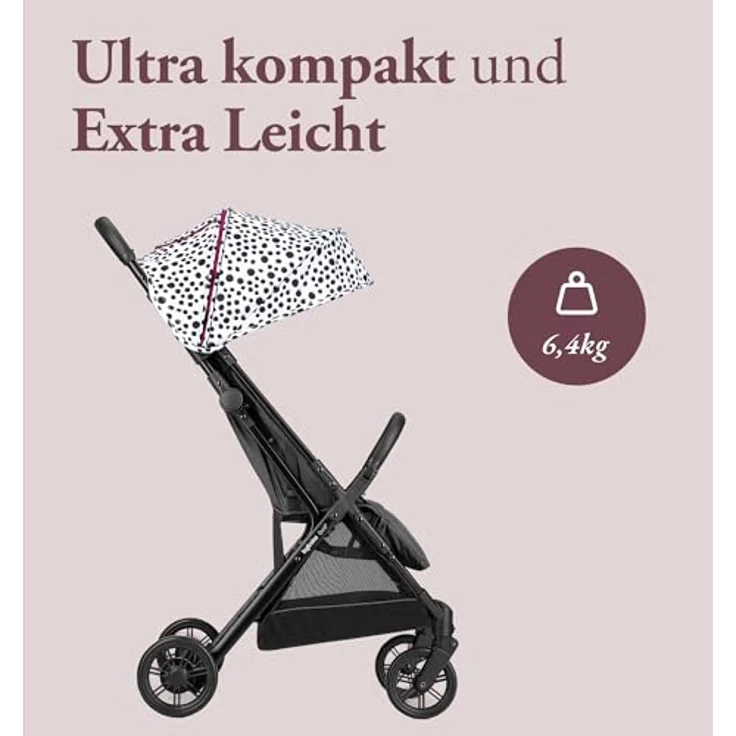Inglesina Quid² Polka Dots White, ultraleichter Kinderwagen bis 22 kg, kompakt für Flugreisen, einhändig zusammenklappbar, UV-Schutz 50+ – Bild 3