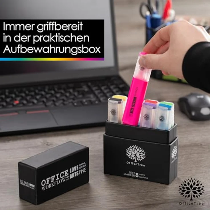 OfficeTree 8 Lustige Textmarker Set in Box, hohe Farbintensität, verschiedene Farben mit Sprüchen für Büro und Schule – Bild 5