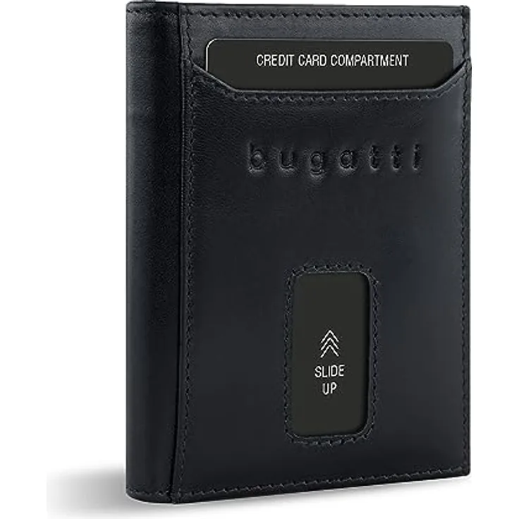 bugatti Secure Slim Mini Börse Spezial mit RV-Münzfach und RFID-Schutz aus Leder, schwarz